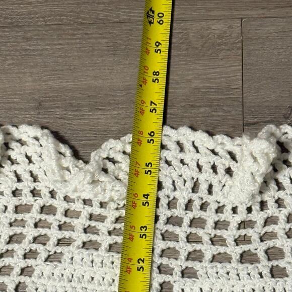 Vintage Handmade Crochet Heart Afghan Throw Blanket White/Shimmer LaceEdge 52x34 - Picture 9 of 12